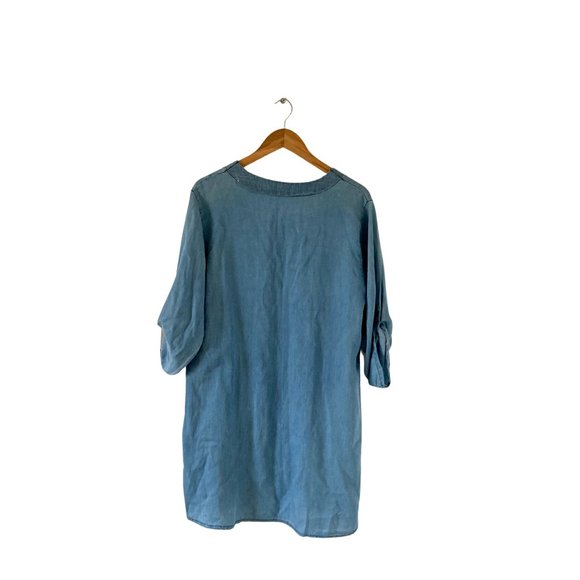 BNWT Women's Solid Blue Pullover V-Neck Long Sleeve Denim Tunic Dress Size UK 14 - Picture 3 of 10